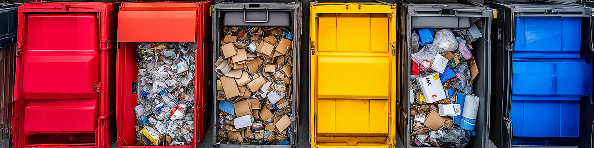 Vue de dessus d'un centre de recyclage communautaire avec bacs